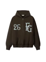 Essentails Hoodie Baseball Club Half Zip Brown