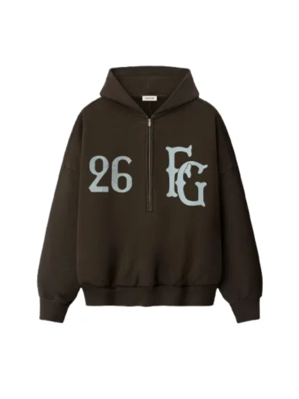 Essentails Hoodie Baseball Club Half Zip Brown